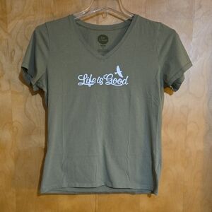 Life Is Good Sage Green V-Neck Tee